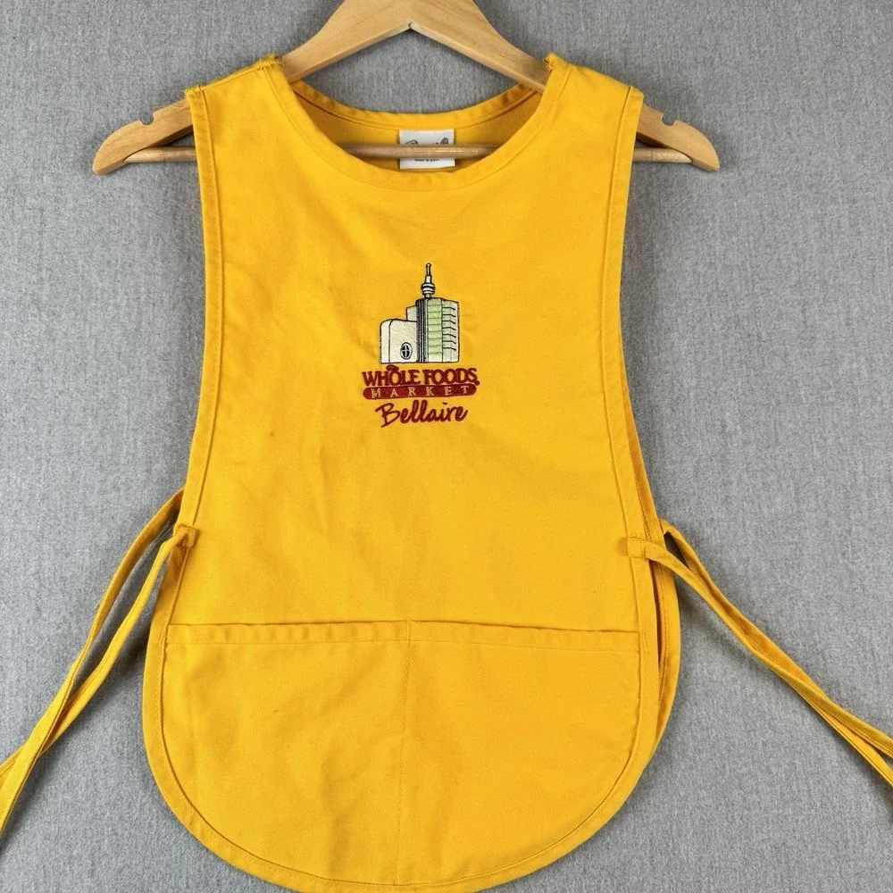 Vintage Whole Foods Market Bellaire Child Apron Made USA Yellow‎